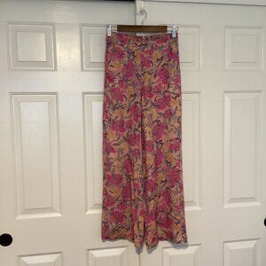 MCEDAP Pink Floral Print Pull On Wide Leg Women’s Harem Pants Size S